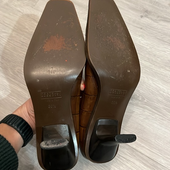 Fratelli Rossetti Pump Heel Brown Leather‎ Embossed Square Toe Women Sz EUR 38.5 - Picture 14 of 16